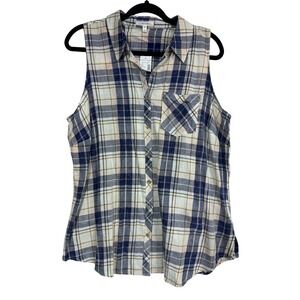 Maurices Sleeveless Plaid Button Down Shirt Western‎ Cowboy Pocket Women's 0